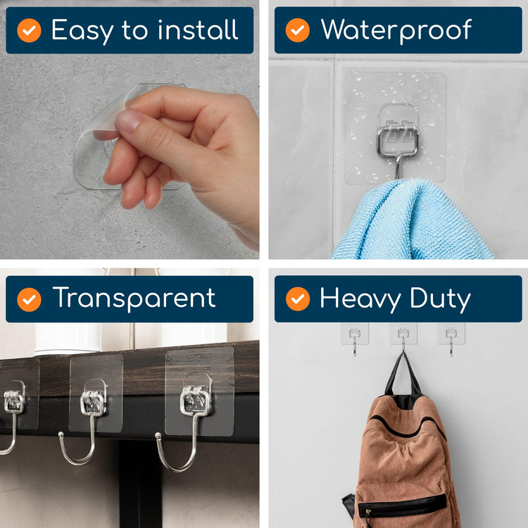 Adhesive Large Wall Hooks for Hanging Heavy Duty 22 lbs Hooks for Walls No Drill (40 Count)