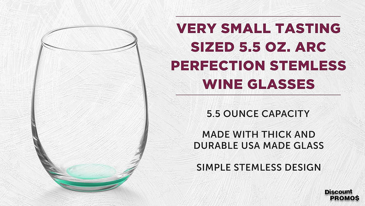 DISCOUNT PROMOS Stemless Wine Glasses by ARC 5.5 oz. Set of 12, Bulk Pack - Perfect for Hotel, Bar, Restaurant or Lounge - Green