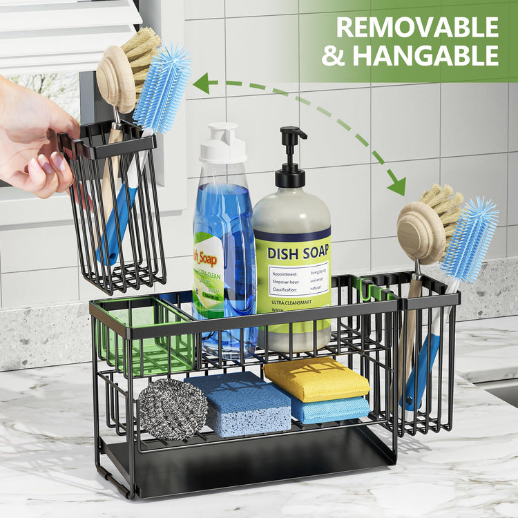 2 Tier Kitchen Sink Caddy Organzier Rack with Dish Brush Sponge Holder
