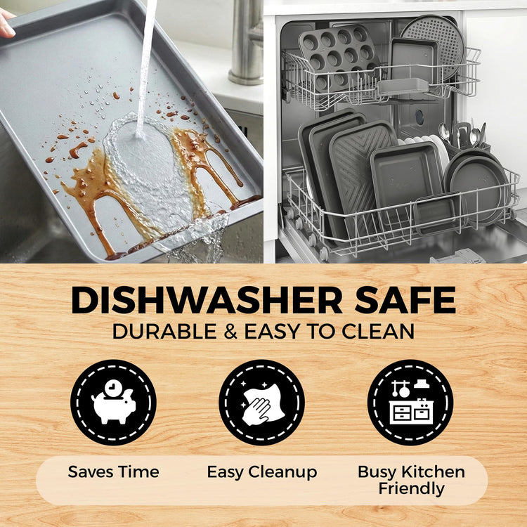 Non-Stick 10-Piece Bakeware Set – Carbon Steel with Even Heat Distribution, Oven Safe to 446°F, BPA-Free, Dishwasher Safe, Stackable Baking Tools for Easy Storage and Everyday Cooking - Gray