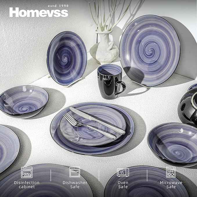 Stoneware Sonoma 16pc Dinnerware Set, Black + Speckled Spin Wash Cobalt Blue