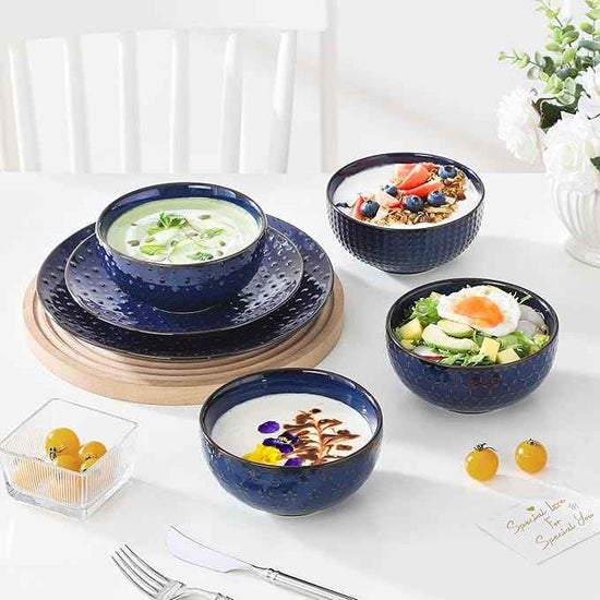 MALACASA 12 Pieces Dinnerware Sets, Modern Plates and Bowls Sets, Blue Dish Set for 4, Kitchen Ceramic Dinner Plates Dishware Set, Microwave and Dishwasher Safe, Series LYDIA
