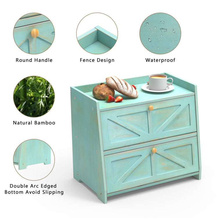 Vintage Double Layer Bread Box for Kitchen Counter Bamboo Bread Storage Container Large Capacity Bread Storage Bin