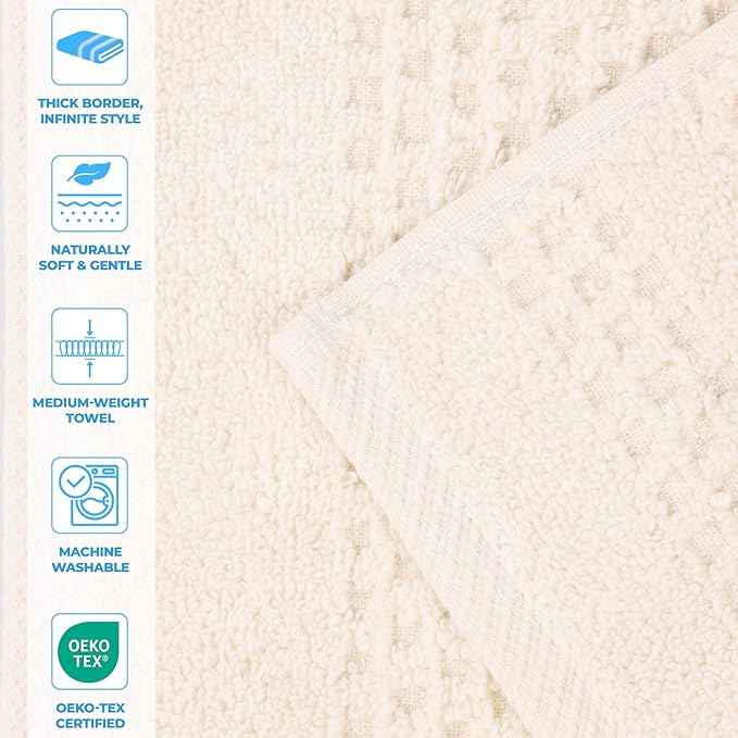 Superior Playa Zero Twist Cotton Medium Weight Towels, for Guest Bath, Bathroom, Shower, Spa, Plush, Quick Dry, Ultra-Soft Towels, Bath Essentials, Waffle Textured, Bath Towels, Set of 2, Ivory
