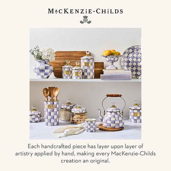 MACKENZIE-CHILDS Enamel Creamer and Sugar Bowl Set, Cream Dispenser with Pour Spout and Sugar Holder, Unique Kitchen Decor, Purple-and-White Violet Check