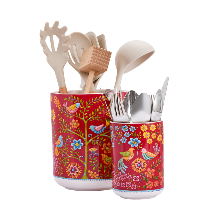 Red Spring Bird Ceramic Utensil Holder Set of 2 (2 Count)