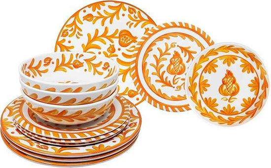 Le Cadeaux Luxury Melamine 12 Piece Dinnerwear Set, Service for 4, Sicily Orange
