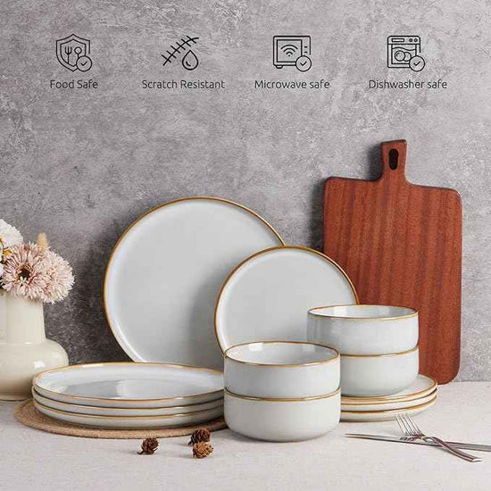 E-far Plates and Bowls Set for 2, 6-Piece Stoneware Dinnerware Sets, Ceramic Dinning Ware Reactive Glaze Dishes Set, Microwave & Dishwasher Safe - Seashell White