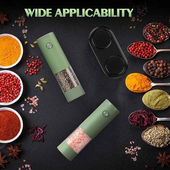Salt and Pepper Grinder Set Mom Gifts, Electric Automatic Green Salt Pepper Shakers Home Kitchen Gadgets for New Home, Adjustable Coarseness Pepper Grinder Kitchen Appliances