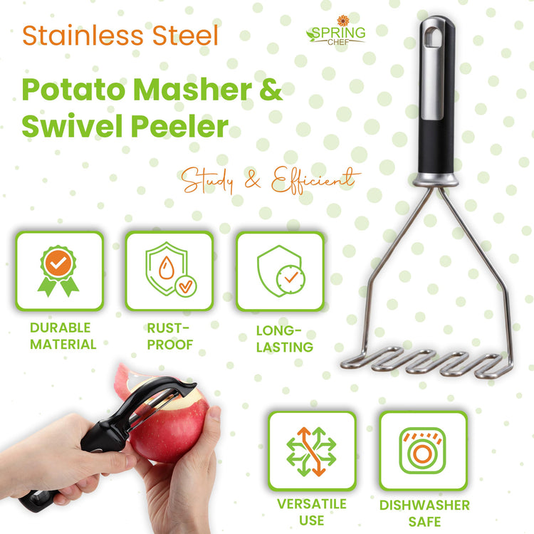 Stainless Steel Potato Masher & Durable Vegetable Peeler Set
