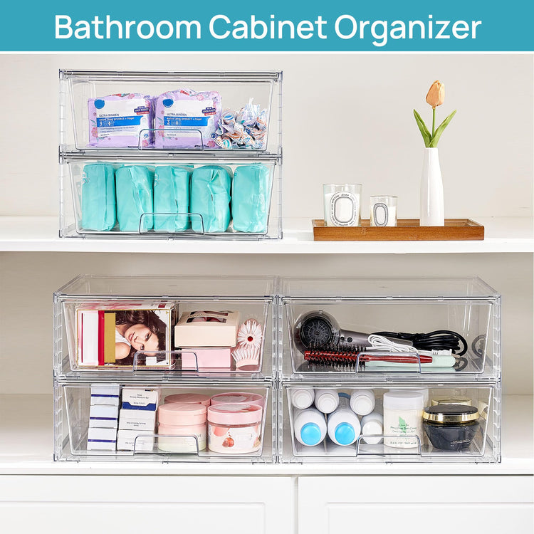 3 Pack Large Clear Stackable Storage Drawers for Closet (3 Count)