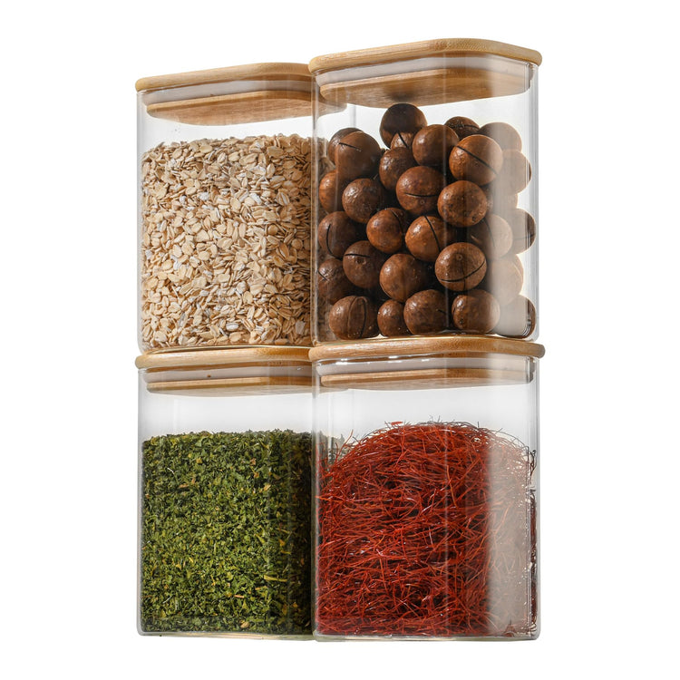 37oz Rectangle Airtight Glass Storage Containers with Bamboo Lids (4 Count)