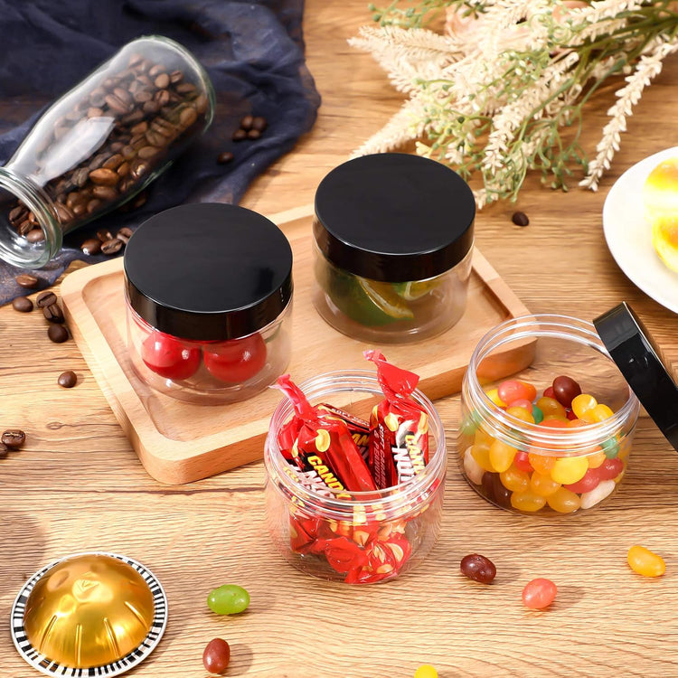 SATINIOR 6 Pack 5 oz Plastic Jars Containers with Lids Wide-mouth Refillable Leakproof Reusable Round Empty Jars for Travel Cosmetic Dry Food Spice Cookie Candy Home Kitchen Organizing(Black)
