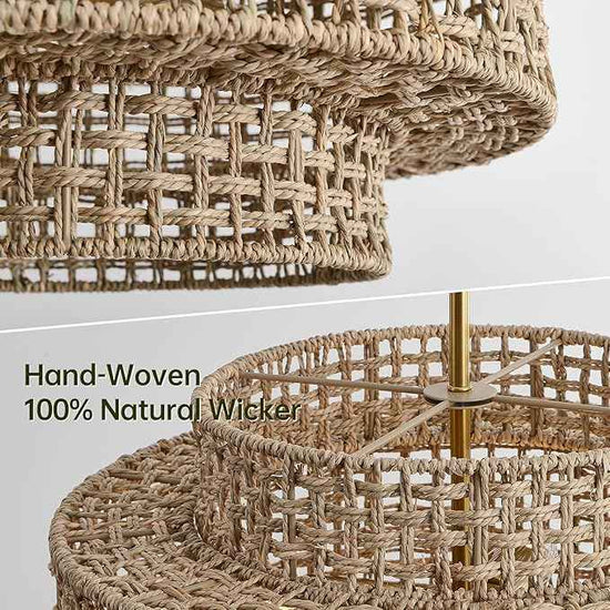 17.7” Boho Rattan Chandelier Light Fixture 4-Light Hand Woven Rustic Chandeliers with Wicker Shade, Farmhouse Chandelier Hanging Light for Dining Room Kitchen Island, Living Room, Foyer