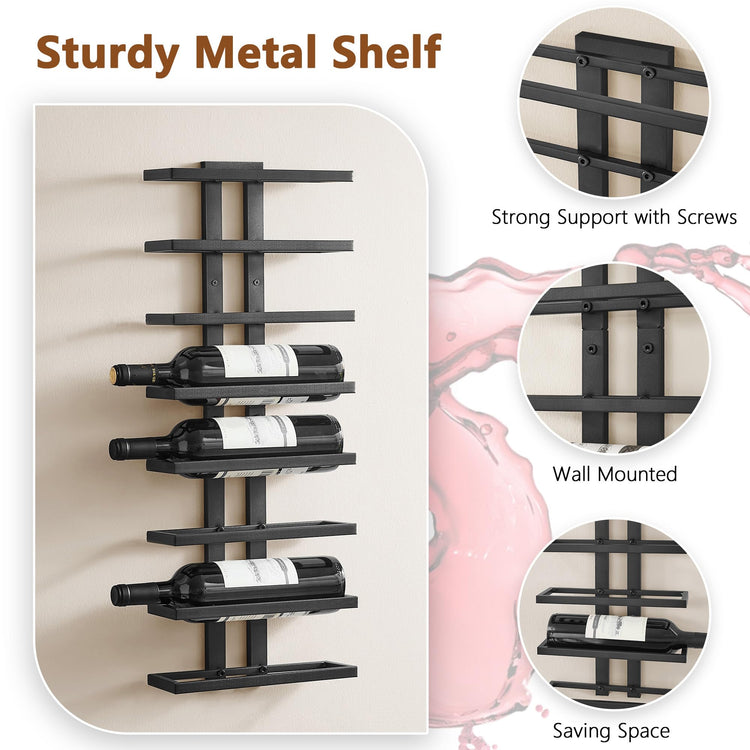 3 Set 8 Tier Wall Mount Wine Rack (24 Count)