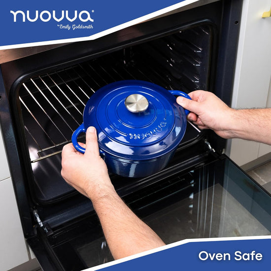 Cast Iron Pot with Lid – Non-Stick Ovenproof Enamelled Casserole Pot, Oven Safe up to 500° F – Sturdy Dutch Oven Cookware – Dark Blue, 5-Quart, 24cm – by Nuovva - Nestoria