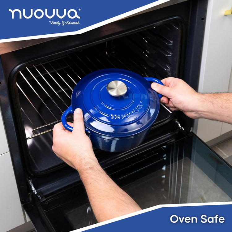 Cast Iron Pot with Lid – Non-Stick Ovenproof Enamelled Casserole Pot, Oven Safe up to 500° F – Sturdy Dutch Oven Cookware – Dark Blue, 5-Quart, 24cm – by Nuovva - Nestoria