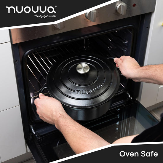 Cast Iron Dutch Oven with Lid – Non-Stick Ovenproof Enamelled Casserole Pot – Sturdy Dutch Oven Cookware – Black, 7.3-Quart, 30cm – by Nuovva - Nestoria