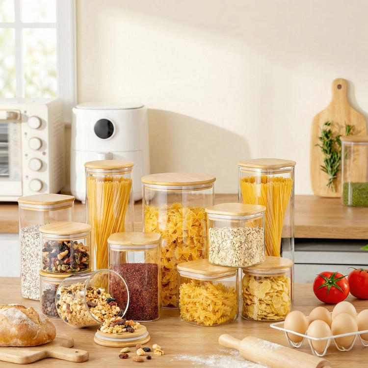 17 oz Square Glass Food Storage Containers with Airtight Bamboo Lids 12Pack (12 Count)