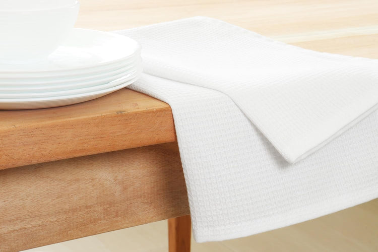 PurpleEssences Waffle Weave Kitchen Towel, 100% Cotton - 15 x 25 Inches, with Hanging Loop Ultra Soft Absorbent Quick Drying Dish Cloth, Tea and Hand Towels, 6 Pack - Spring Summer - White - Nestoria