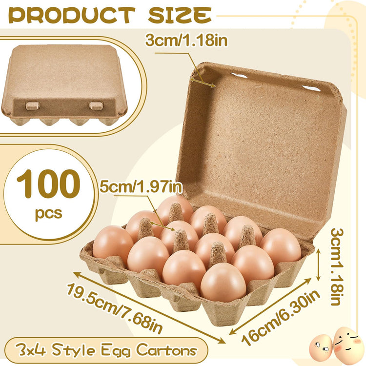 100 Pcs Egg Cartons Bulk 3x4 Style Egg Storage Containers Holder for Fresh Duck Quail Storage Kitchen Family Farmhouse (100 Count)