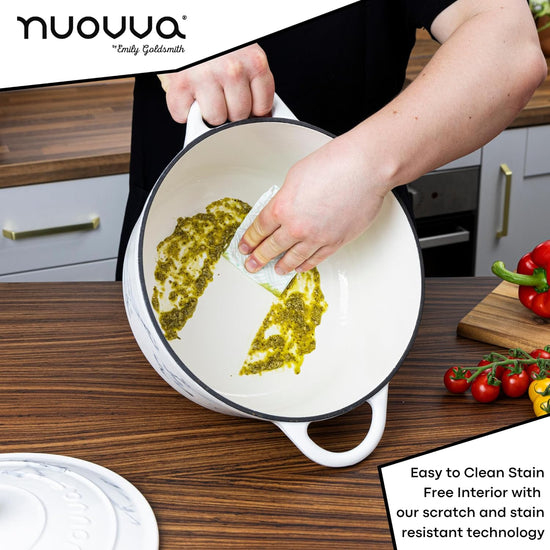 Cast Iron Dutch Oven with Lid – Non-Stick Ovenproof Enamelled Casserole Pot – Sturdy Dutch Oven Cookware – Marble, 6.4-Quart, 28cm – by Nuovva - Nestoria