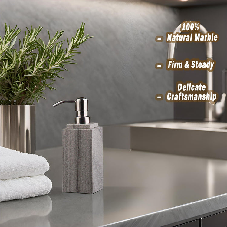 Hand Liquid&Lotion Soap Dispenser Pump Bottle Natural Marble for Kitchen Bathroom Countertop Laundry Room Holds Dish Soap Shampoo Laundry Liquid Shower Gel