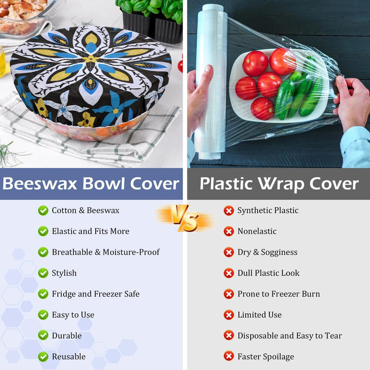 5Pcs Reusable Beeswax Elastic Bowl Covers for Bread Proofing and Food Cover (5 Count)
