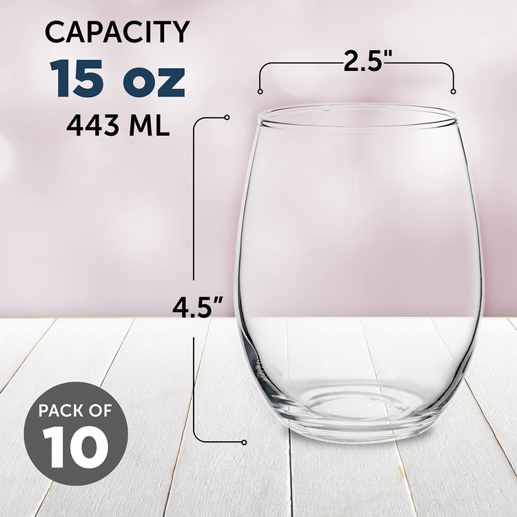 Stemless Wine Glasses by ARC Perfection 15 oz. Set of 10 (10 Count)