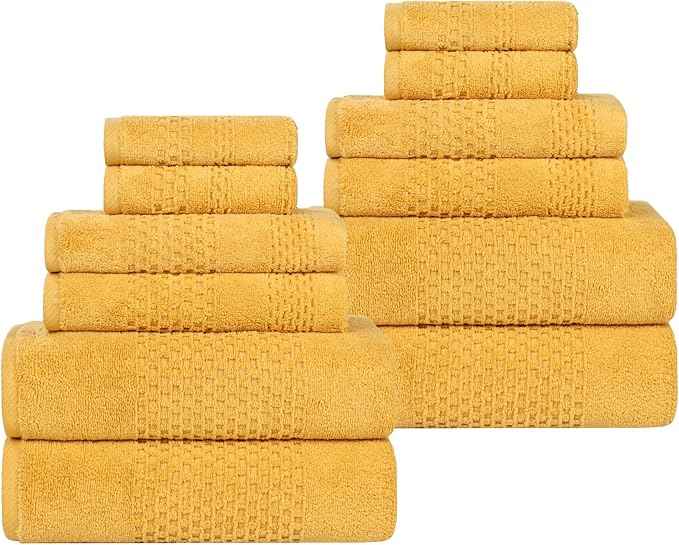 Superior Playa Zero Twist Cotton Medium Weight Towels, for Guest Bath, Bathroom, Shower, Spa, Plush, Quick Dry, Ultra-Soft Towels, Bath Essentials, Waffle Textured, 12 Piece Assorted Towel Set, Gold
