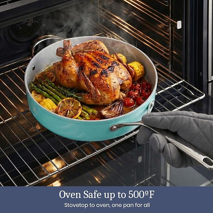 CookinCraze Ceramic Cookware Set, Pots and Pans Set Nonstick with Lid PFAS & PFOA Free, Induction Compatible Oven Safe Up to 500°F Even Heat Distribution, Turquoise