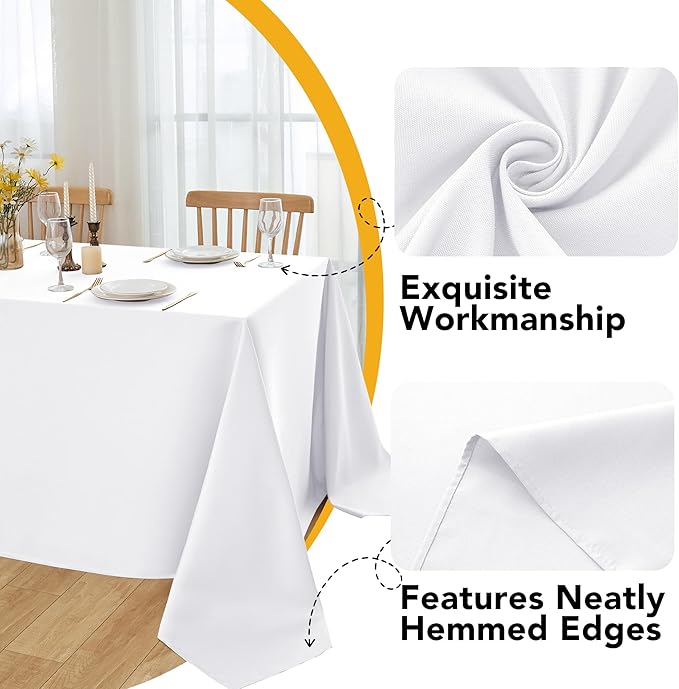 10-Pack White Tablecloths for Rectangle Tables, 54 x 108 Inches, Stain-Resistant Polyester Fabric for 6 Foot Tables - Washable Table Covers for Weddings, Banquets, Birthday Parties, Events