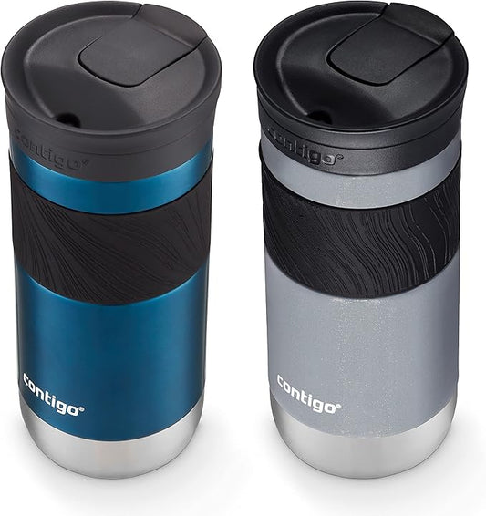 Contigo Byron 2.0 Snapseal Insulated Stainless Steel Travel Mug with Grip, 16oz, Blueberry Satin & Gold Morel (Pack of 8)