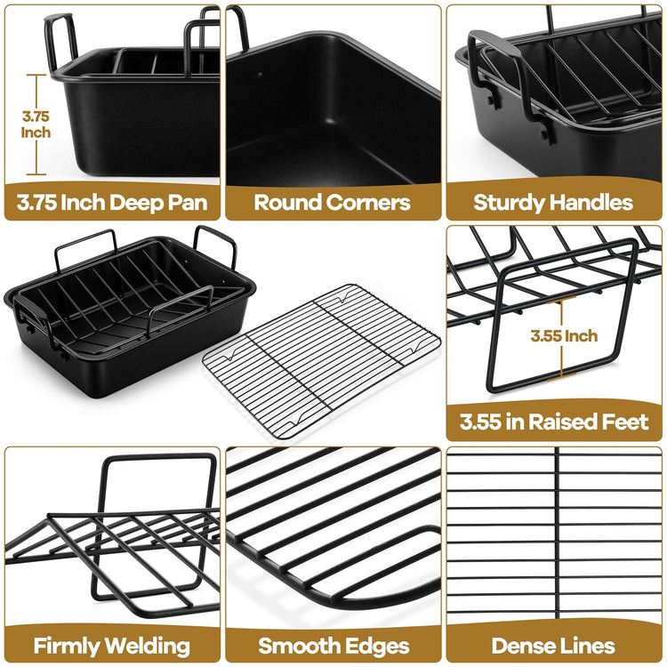 16" Roaster Roasting Pan with Baking Rack and V