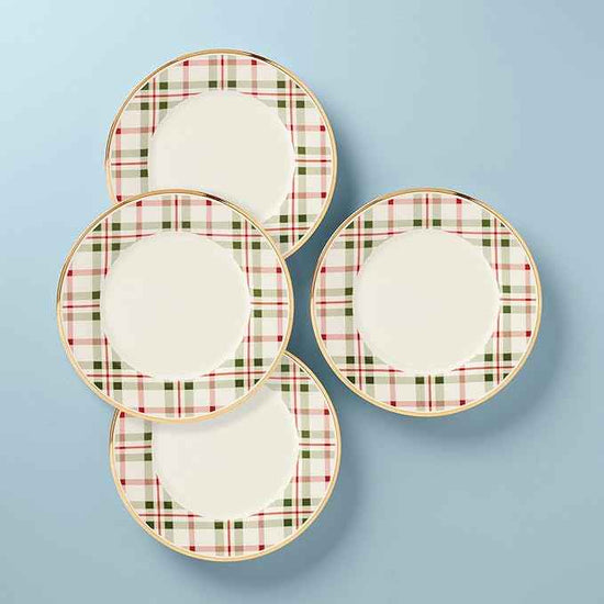 Lenox 894966 Holiday Plaid Dinner Plates, Set of 4, Red & Green, Christmas Dinnerware, Hosting