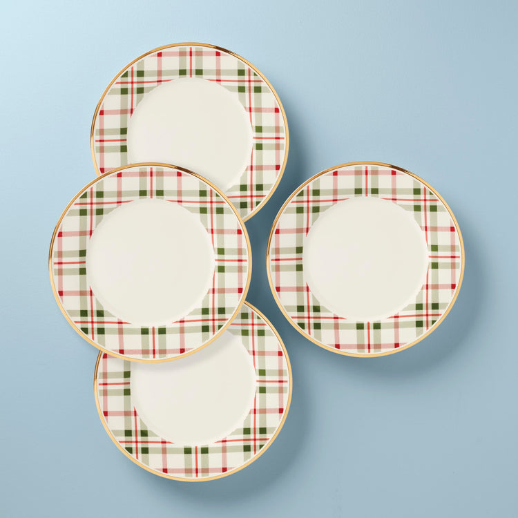 Holiday Plaid Porcelain Christmas Dinner Plate Set for 4 (4 Count)
