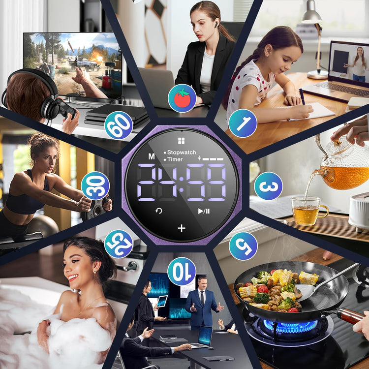 ADHD Pomodoro Timer Metal Gravity Rotation 1.8” LED Large Screen