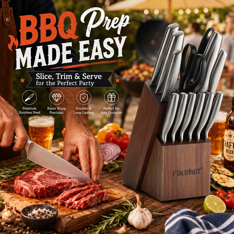 14 Pieces Knife Block Set German Stainless Steel with Sharpener (14 Count)