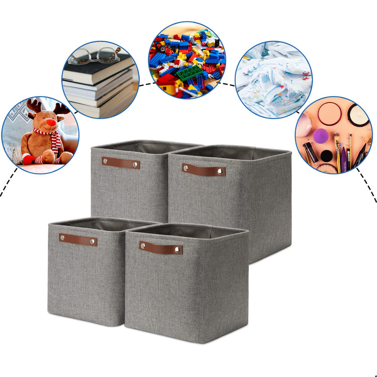 11 inch Cube Stroage Bins 4 Pack Small Grey Square Storage Baskets Cube Organizer (4 Count)