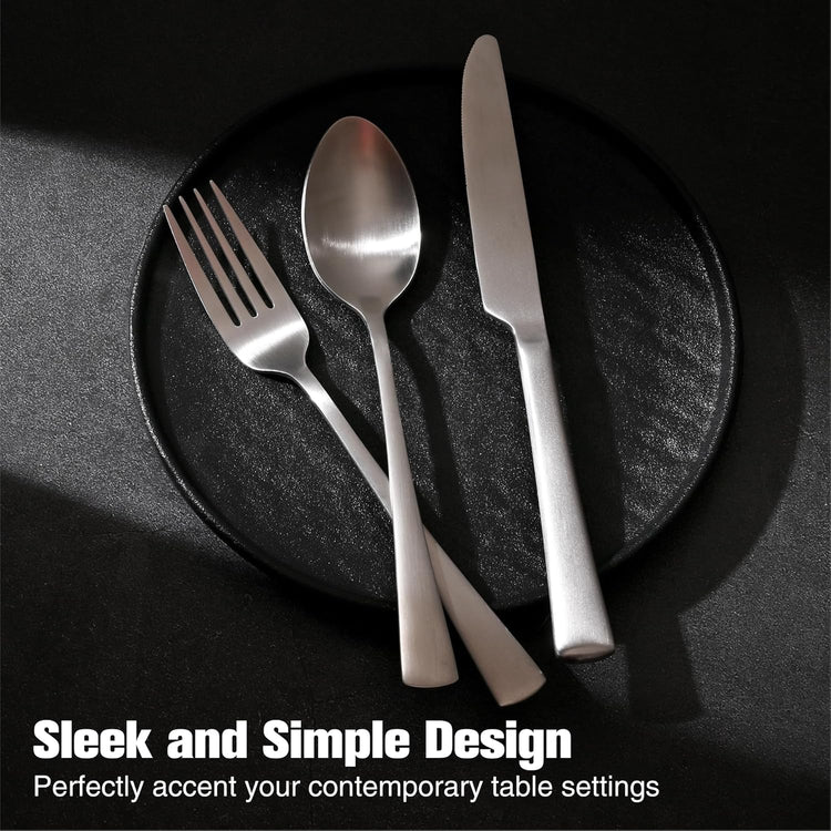 KINGSTONE Forged Silverware Set, 20 Piece Flatware Set for 4, 18/10 Stainless Steel Silverware Matte Satin Finish Dishwasher Safe
