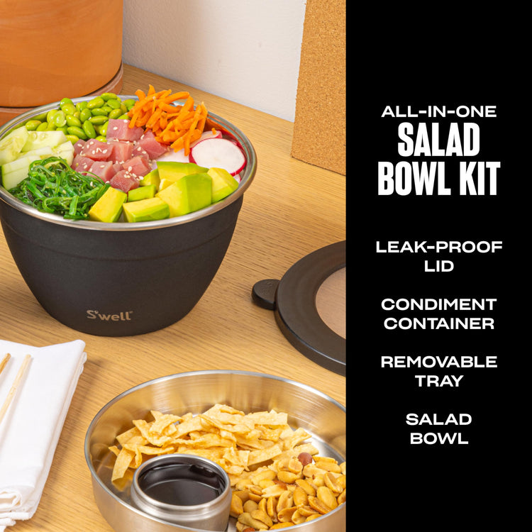 S’well Stainless Steel 64oz Salad Bowl Kit in Onyx