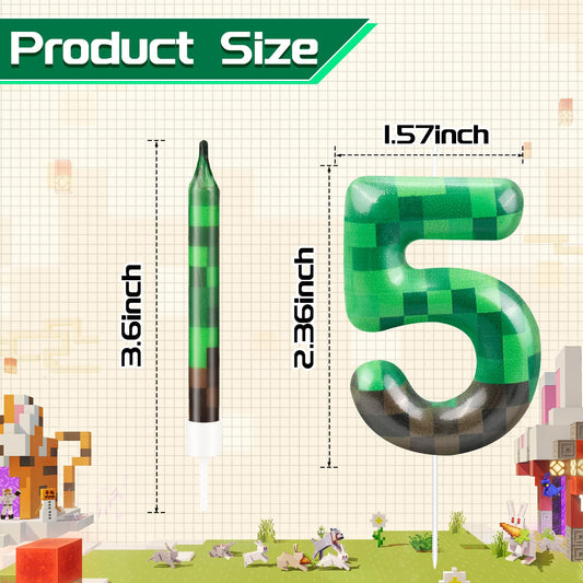 13 Pcs Dynamite Candles 12 TNT Themed Birthday Cake Candles and Number 5 Candle Cake Topper for Pixel Theme Birthday Party Anniversary Party Dynamite Theme Party Video Game Party Supplies (13 Count)