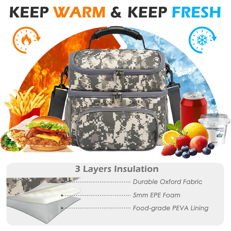 Double Layer Cooler Insulated Lunch Bag Adult Lunch Box Large Tote Bag for Men (2 Count)