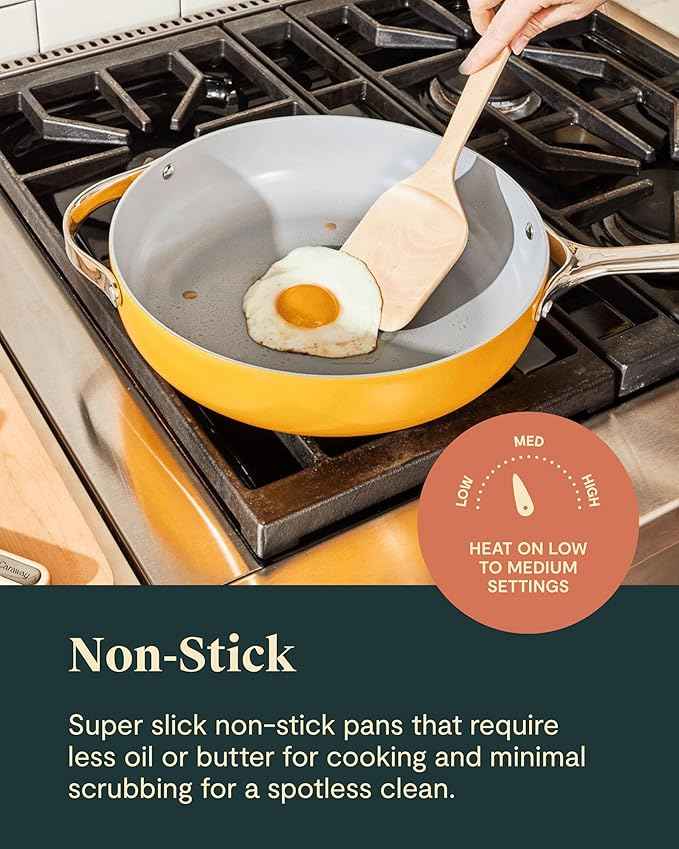 Caraway Non-stick Ceramic Cookware Set (12 Piece) Pots, Pans, Lids and Kitchen Storage - PFAS & PFOA Free - Oven Safe Pan Set & Compatible with All Stovetops - Sage