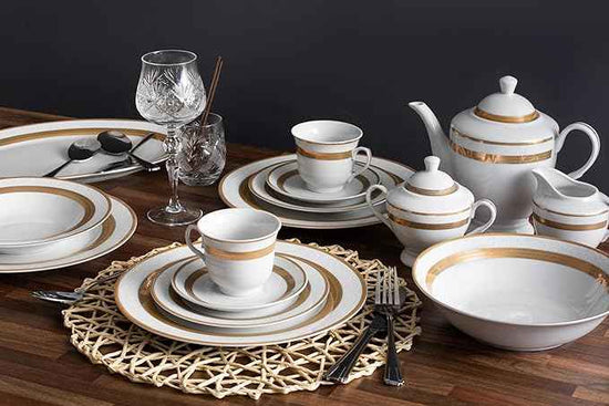 Porcelain Dinnerware Set for 8 - Gorgeous 49 Piece Dish Set - White and Gold Rope Design Porcelain Service for 8 - Chip Resistant Dining Set - For Everyday Use or Formal Occasions (Rope Gold 2049)
