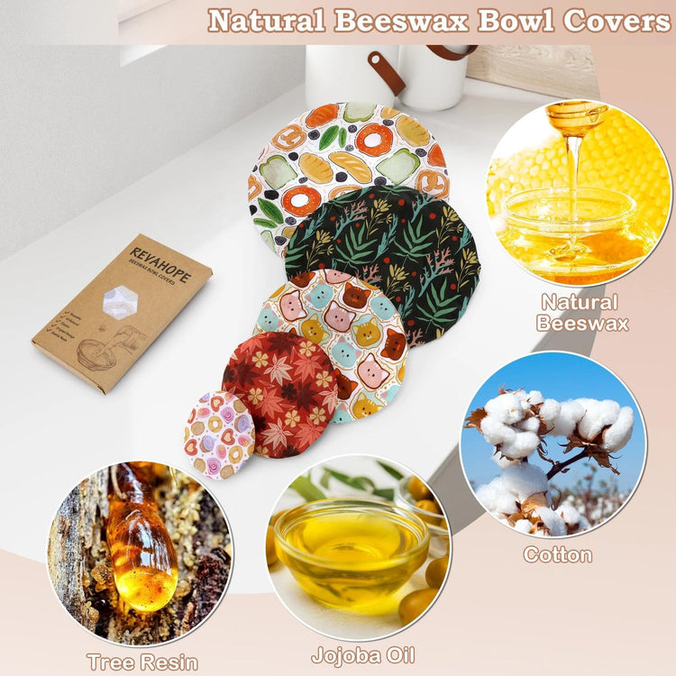 5Pcs Reusable Beeswax Elastic Bowl Covers for Bread Proofing and Food Cover (5 Count)