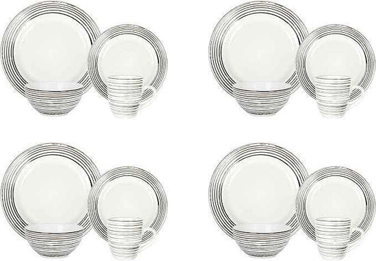 16 Piece Dinnerware Set, Ceramic Plates and Bowls Sets for 4, Microwave and Dishwasher Safe, Handcrafted Tree Bark Series Dish Set, White Birch