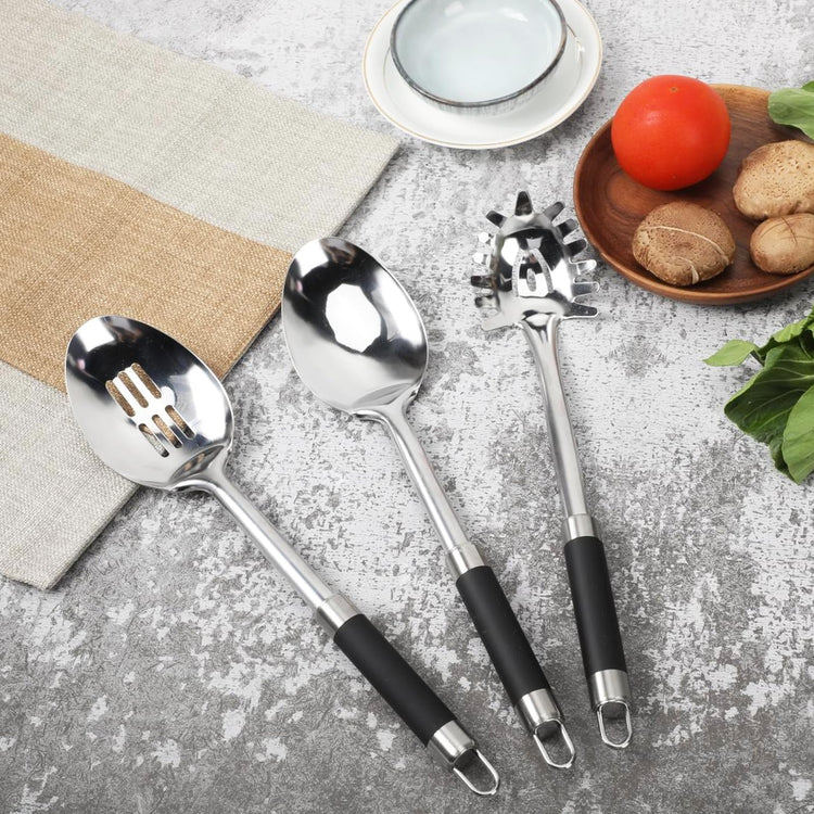 3-Piece,Stainless Steel Serving spoons set with Slotted Spoon, Serving and Spaghetti Spoon, kitchen cooking serving utensils set cooking spoon. (3 Count)
