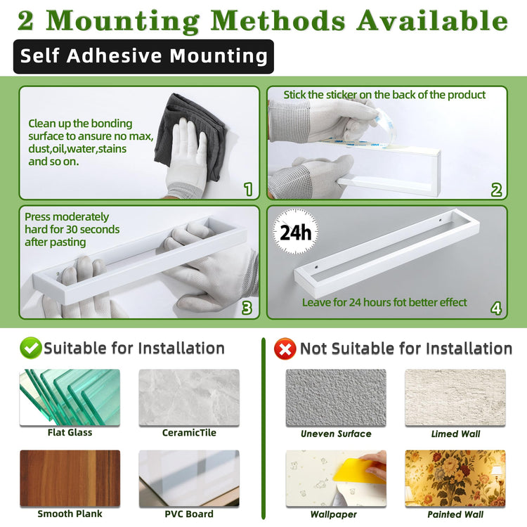 White Hand Towel Holder Towel Bar for Bathroom Wall Mounted 16 Inch