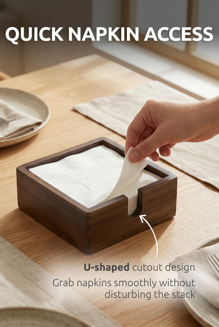 Acacia Wood Cocktail Napkin Holder 5.4 in